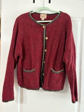 Woolrich Red Button Cardigan with Contrast Trim